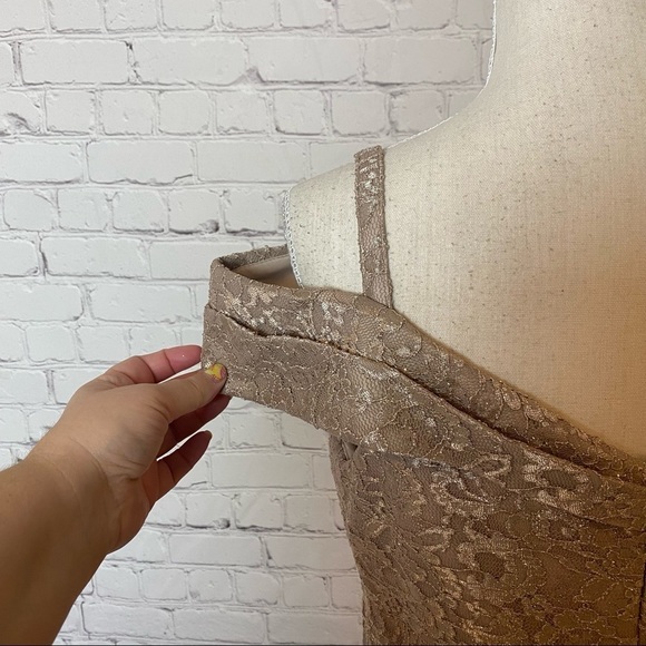 R&M Richards Gold Lace Off-the-Shoulder Dress 10 - Picture 5 of 9